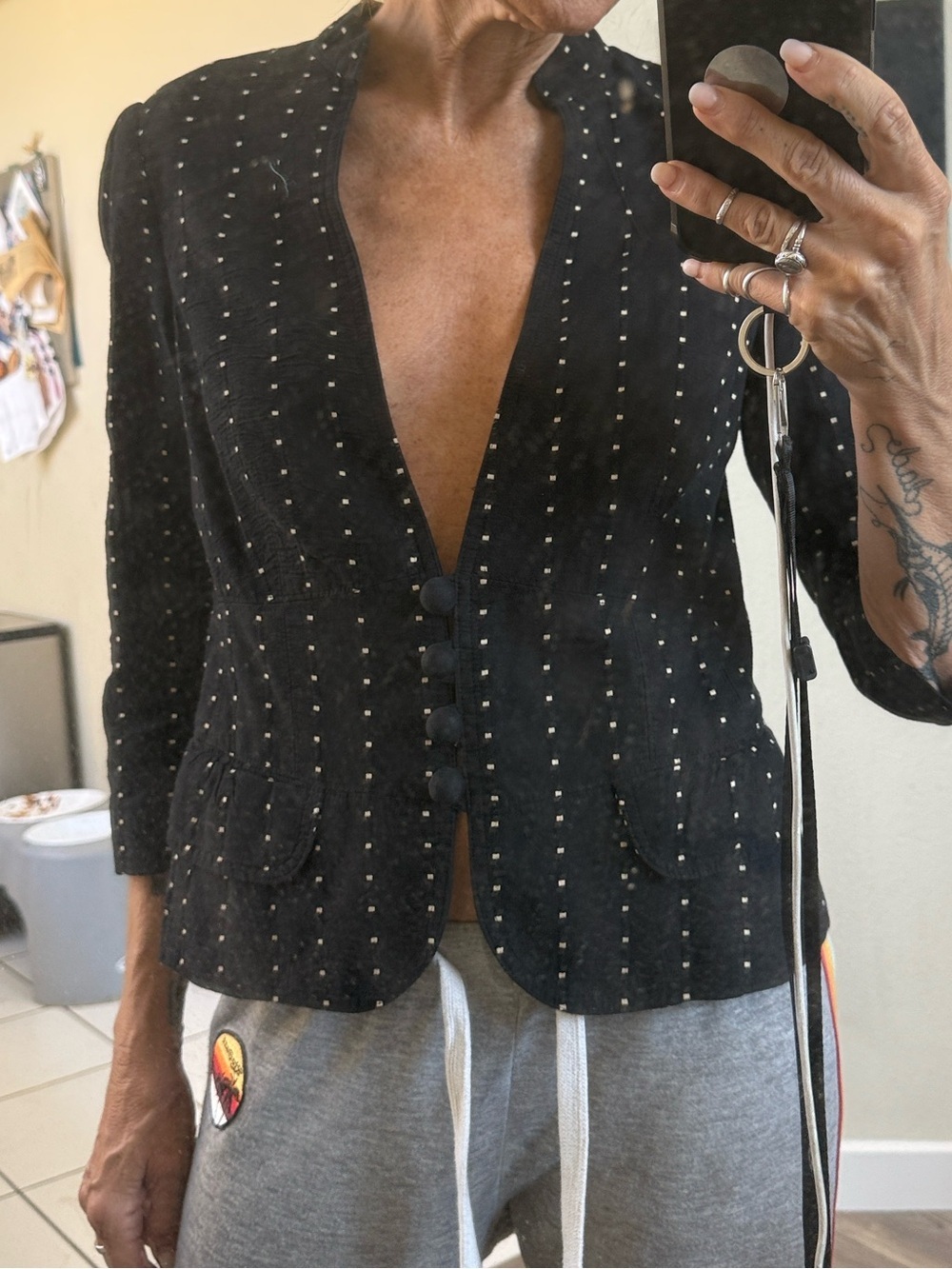 Banana republic polkadot, plunging neck, line, cropped blazer 100% cotton